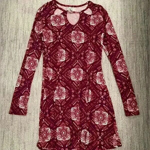 Mudd Red and White Long Sleeve Sundress